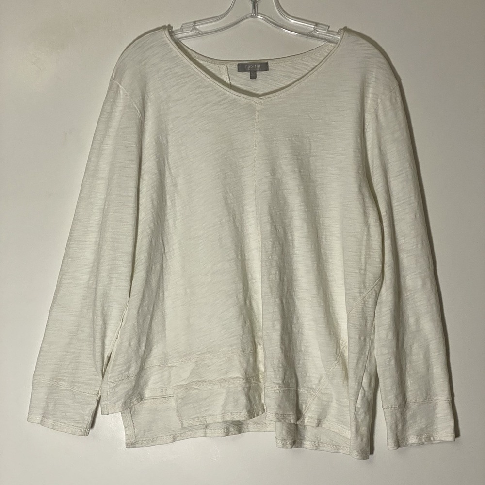 Habitat Top Womens Large White Asymmetric Comfy Coastal Lagenlook Beach Vacation